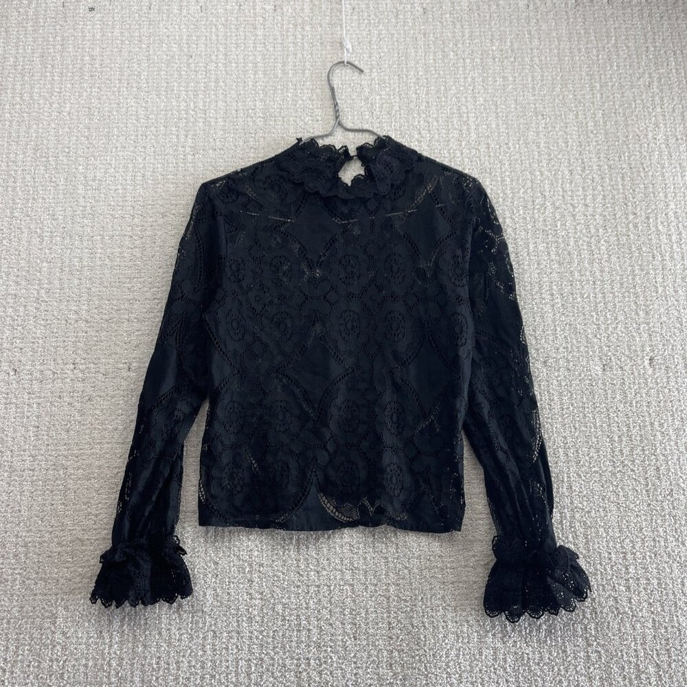 Y2K Womance Sheer Mesh Black Floral Lace Victorian Whimsigoth Witchy Fairy Sz M